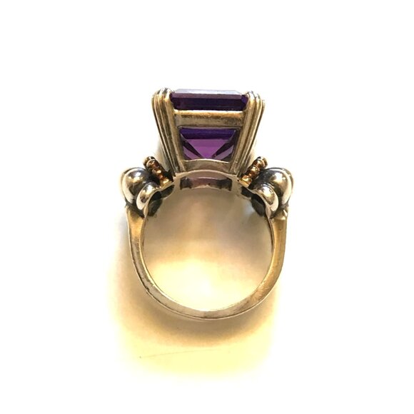 Lagos Glacier Caviar Emerald Cut Amethyst Ring Womens 6 Sterling Silver Gold XL - Picture 11 of 14